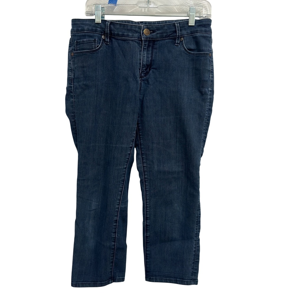 LOFT Modern Crop Jeans 30/10 Dark Wash Straight Leg Stretch Denim Clean Girl